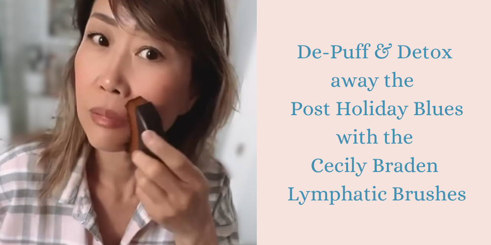 banner that reads de-puff and detox away the post holiday blues with the cecily braden lymphatic brushes