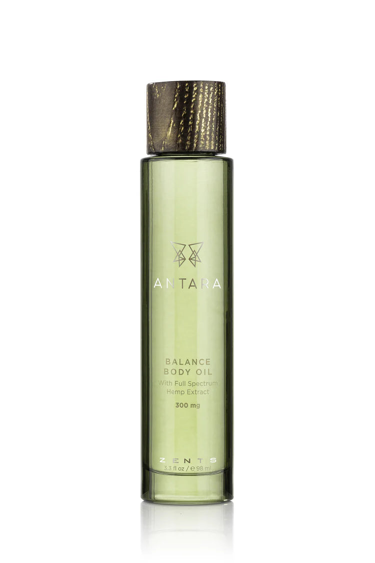 bottle of the antara balance body oil at heaven on earth 