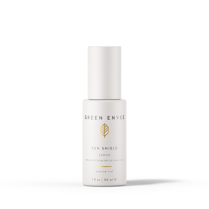 Image of the green envee beautiful white bottle of the sun shield serum medium that&