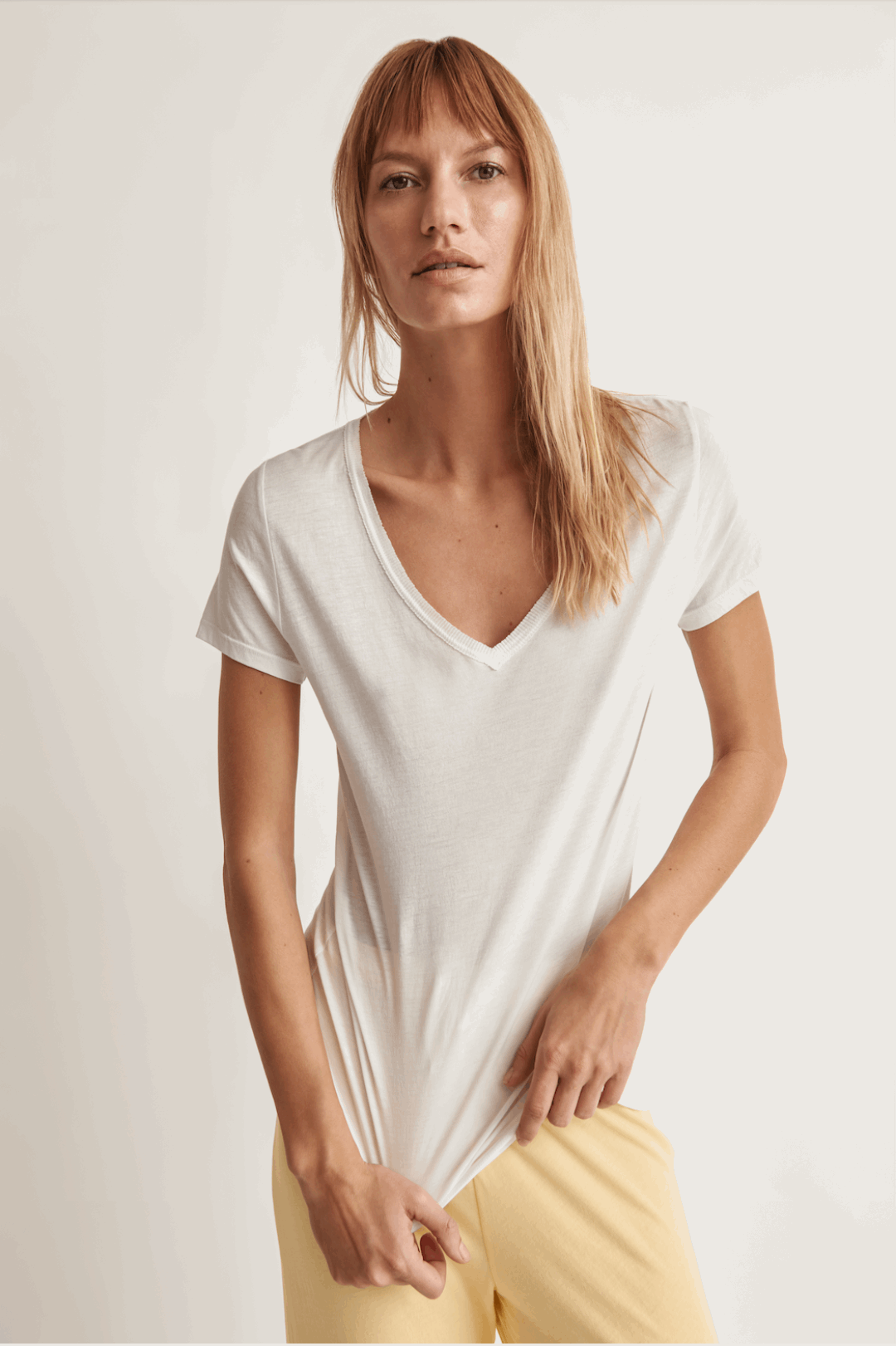 Skin V-Neck Easy Tee in white at pila&