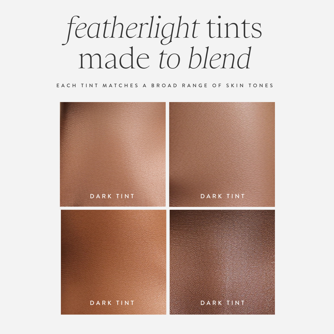 a grid showing how the green envee sun sheild serum can match many shades of darker skin tones