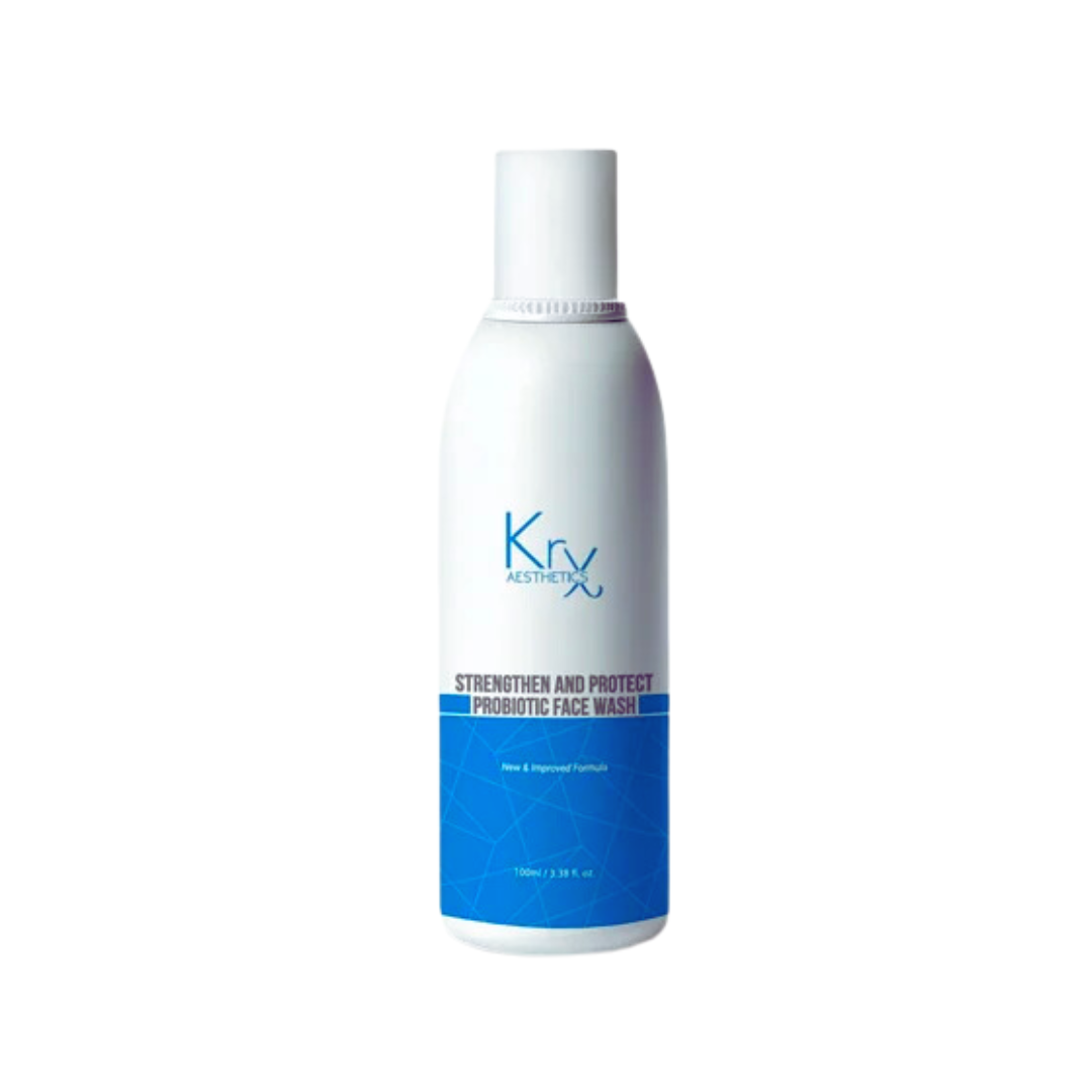 white pump bottle of the krx strengthen and protect probiotic face wash 