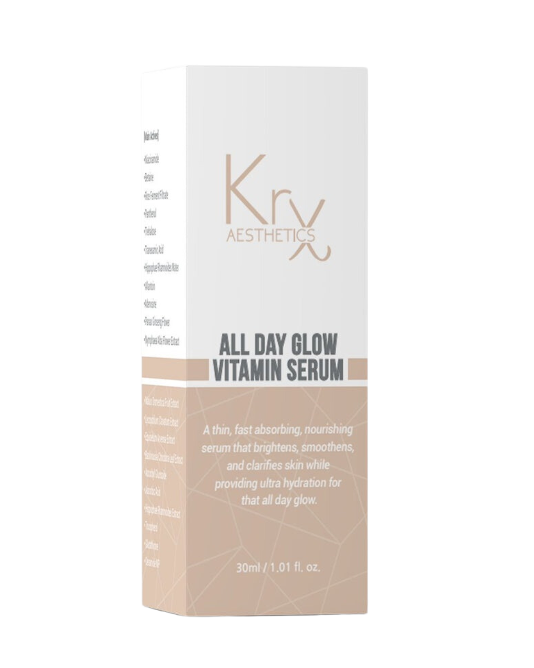 packaging of the krx all day glow vitamin serum available at heaven on earth 