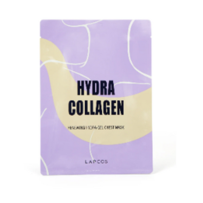 image of the front packet of the lapcos hydra collagen firming chest mask from heaven on earth 
