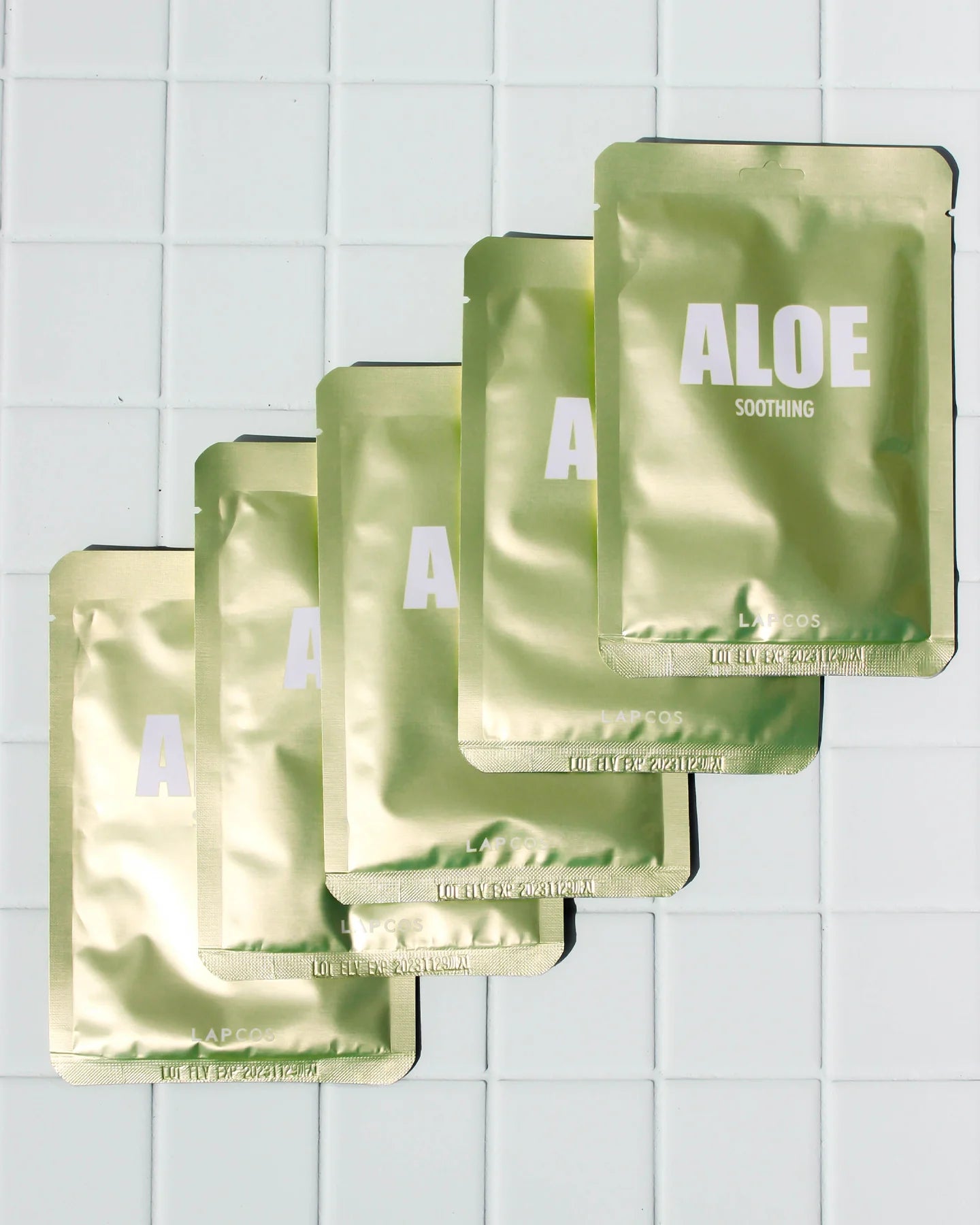 5 pack lapcos daily aloe sheet mask on white tile at heaven on earth