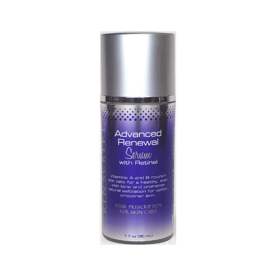 purple bottle of the skin script advance renewal serum with retinol available at heaven on earth 