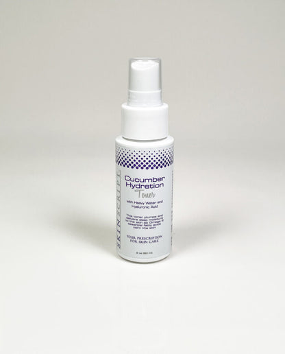 image of the 2 oz spray of the refreshing skin script cucumber hydration spray toner available at heaven on earth 